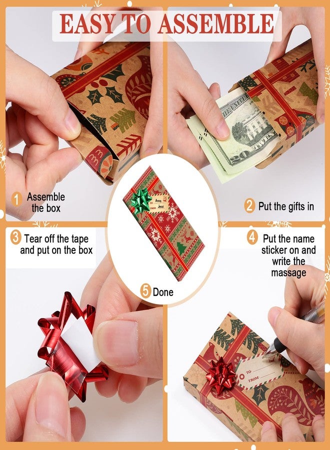Funrous 16 Pcs Christmas Gift Card Holders Boxes with Bows and Name Stickers, 6.3 x 2.7 x 0.6 Inch, Christmas Paper Present Wrap Card Xmas Party Favor Boxes for Xmas Holiday(16 Pcs) - Image 3